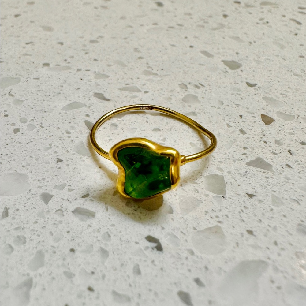 Gold-Plated Ring with Green Crystal Accent - Women's Fashion Ring